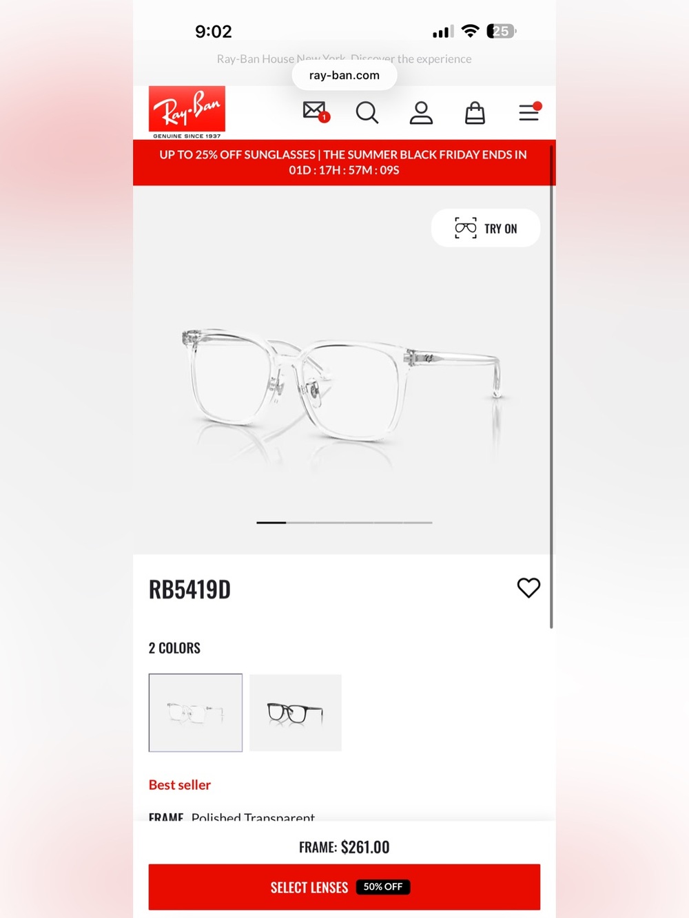 NEW!! Ray-Ban RB5419D Clear Transparent Square Frame Glasses